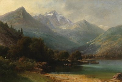 Uitzicht op het Lago di Poschiavo met de Bernina Range (Graubünden) door Carl Friedrich Seiffert